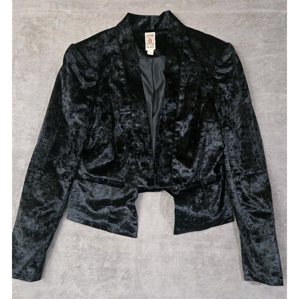 Decree Blazer Jacket L Black Crushed Velvet Whimsigoth Witchy Grunge Halloween